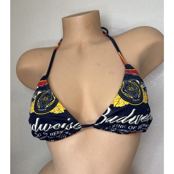 Vintage Budweiser Triangle String Bikini Top Only King Of Beer Bud Navy Swim - Picture 1 of 13